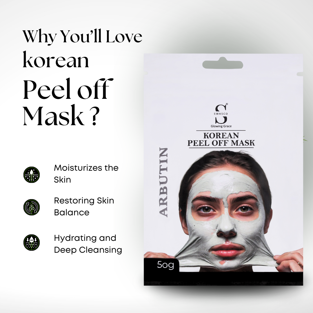 Swasco Arbutin Korean Peel-Off Mask 50gm – Achieve Korean Glass Skin, Deep Cleansing & Glowing Radiance Instantly SWASTIK COSMETICS