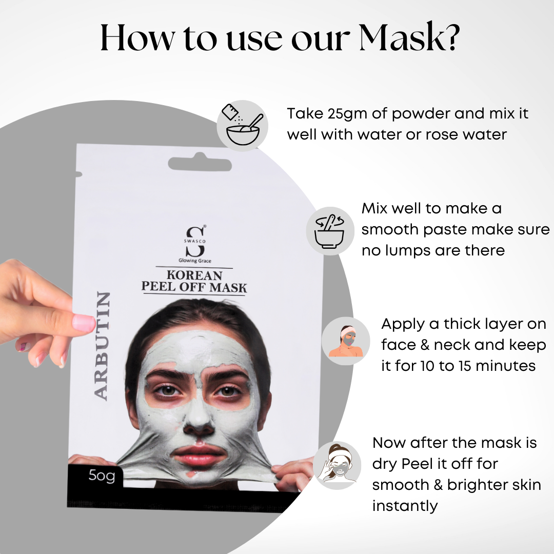 Swasco Arbutin Korean Peel-Off Mask 50gm – Achieve Korean Glass Skin, Deep Cleansing & Glowing Radiance Instantly SWASTIK COSMETICS