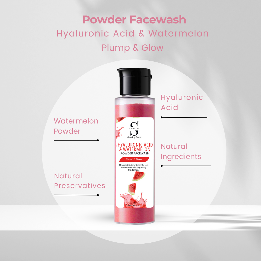 SWASCO HYALURONIC ACID & WATERMELON POWDER FACE WASH - DEEP HYDRATION AND REFRESHING GLOW SWASTIK COSMETICS