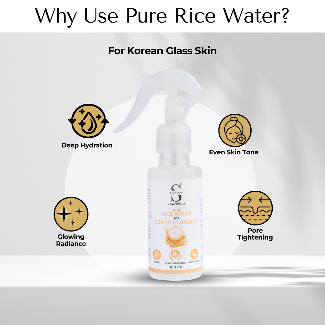 Pure Rice Water for Korean Glass Skin – Deep Hydration, Skin Brightening & Pore Tightening Toner (100ml) SWASTIK COSMETICS