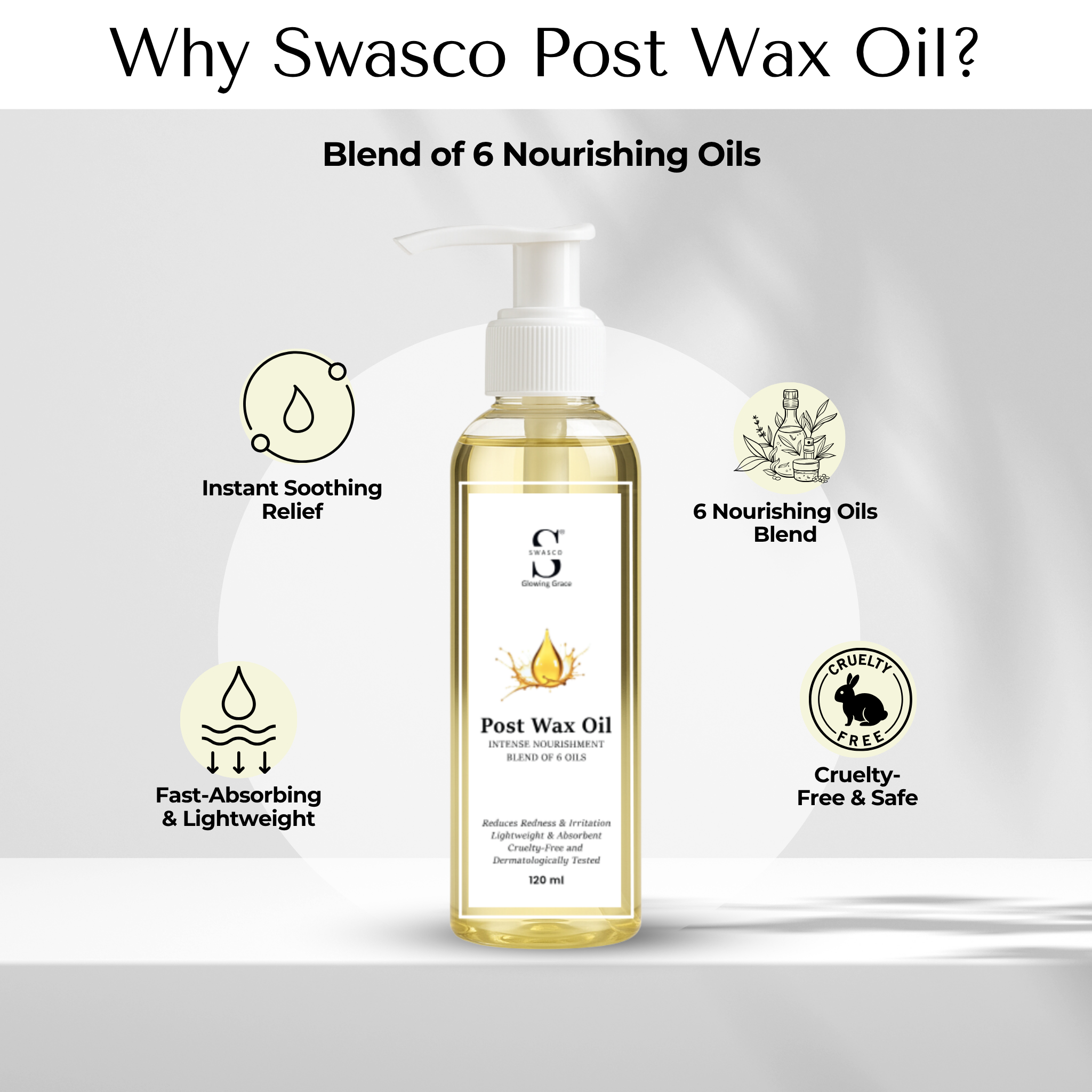 Swasco Post Wax Massage Oil – Calming Skin Treatment with 6 Essential Oils | Soothes Redness & Irritation After Hair Removal SWASTIK COSMETICS