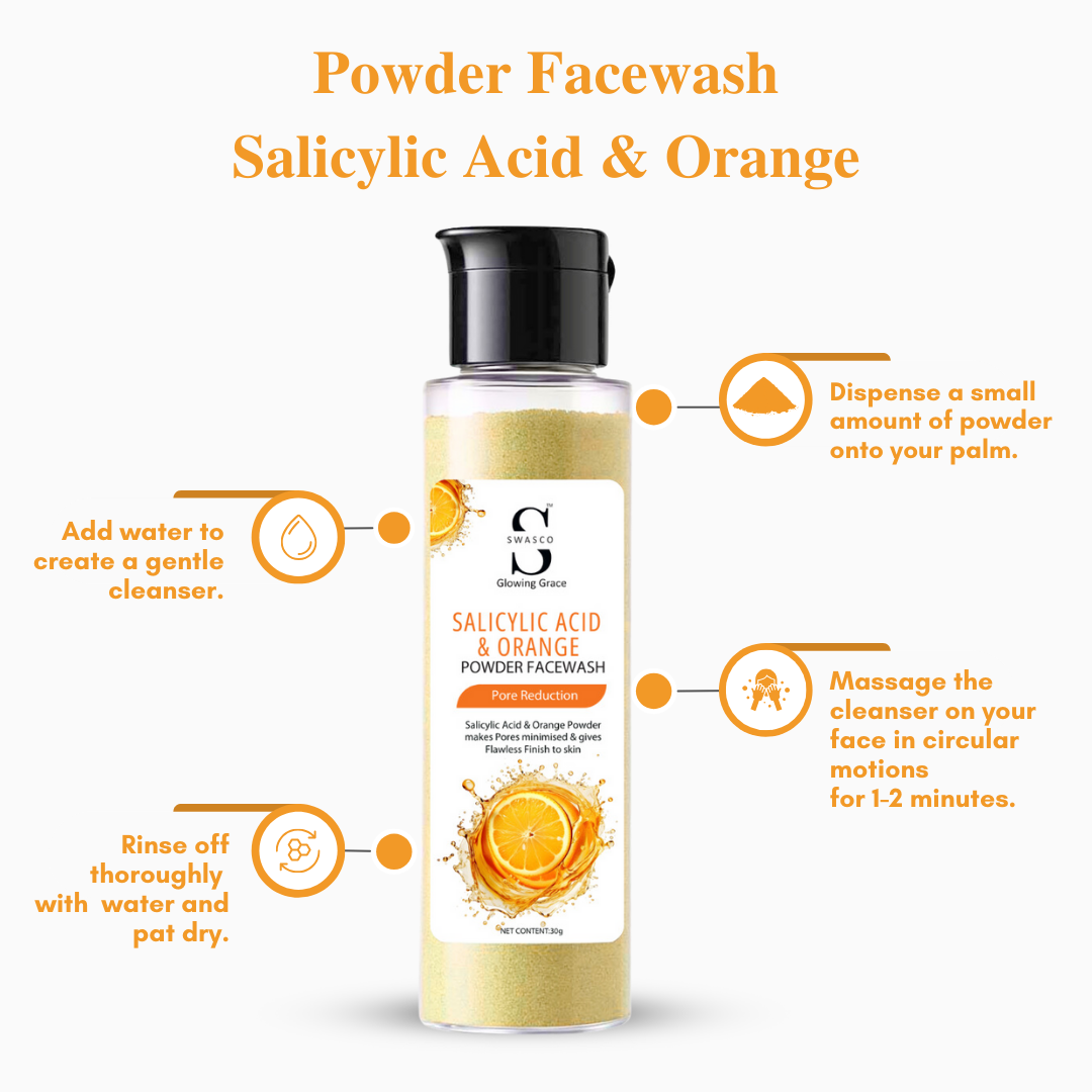 SWASCO ORANGE & SALICYLIC ACID POWDER FACE WASH - EFFECTIVE PORE REDUCTION SWASTIK COSMETICS