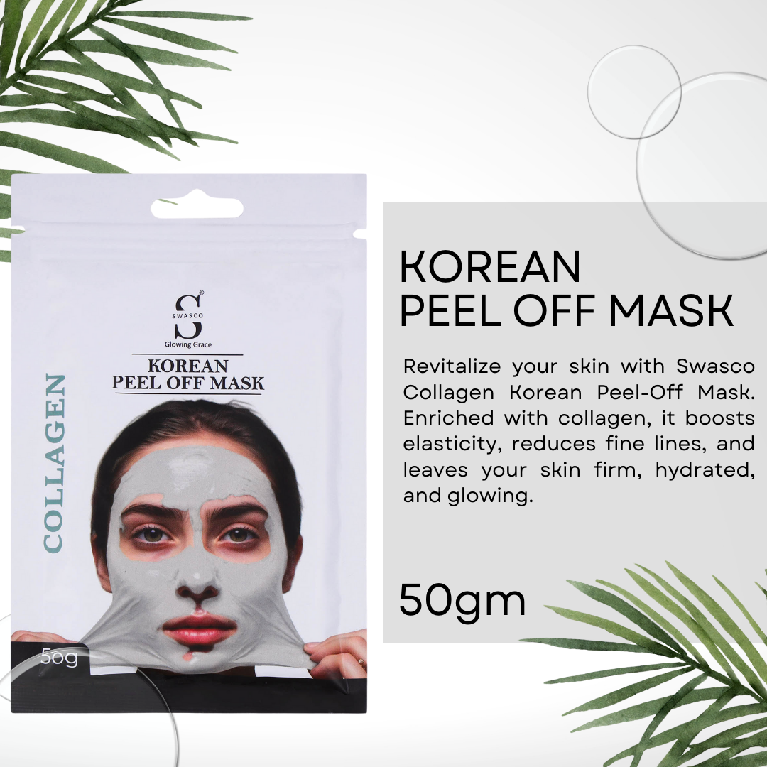 Swasco Collagen Korean Peel-Off Mask 50gm – Achieve Korean Glass Skin, Deep Cleansing & Glowing Radiance Instantly SWASTIK COSMETICS