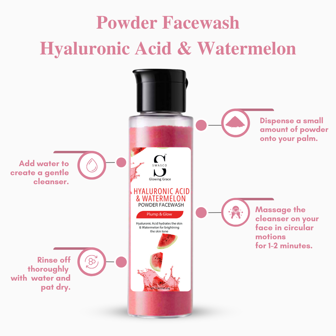 SWASCO HYALURONIC ACID & WATERMELON POWDER FACE WASH - DEEP HYDRATION AND REFRESHING GLOW SWASTIK COSMETICS