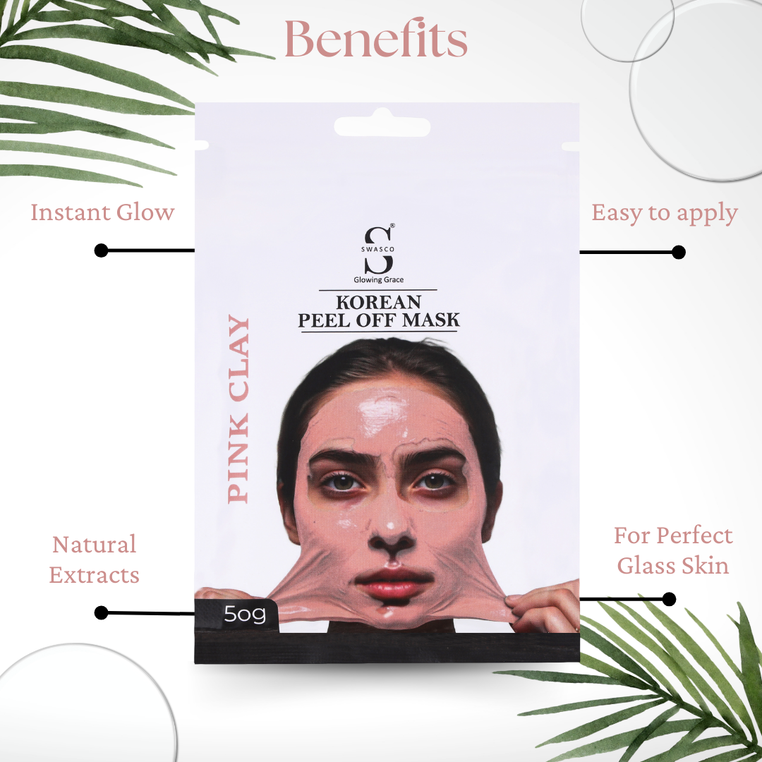 Swasco Pink Clay Korean Peel-Off Mask 50gm – Achieve Korean Glass Skin, Deep Cleansing & Glowing Radiance Instantly SWASTIK COSMETICS