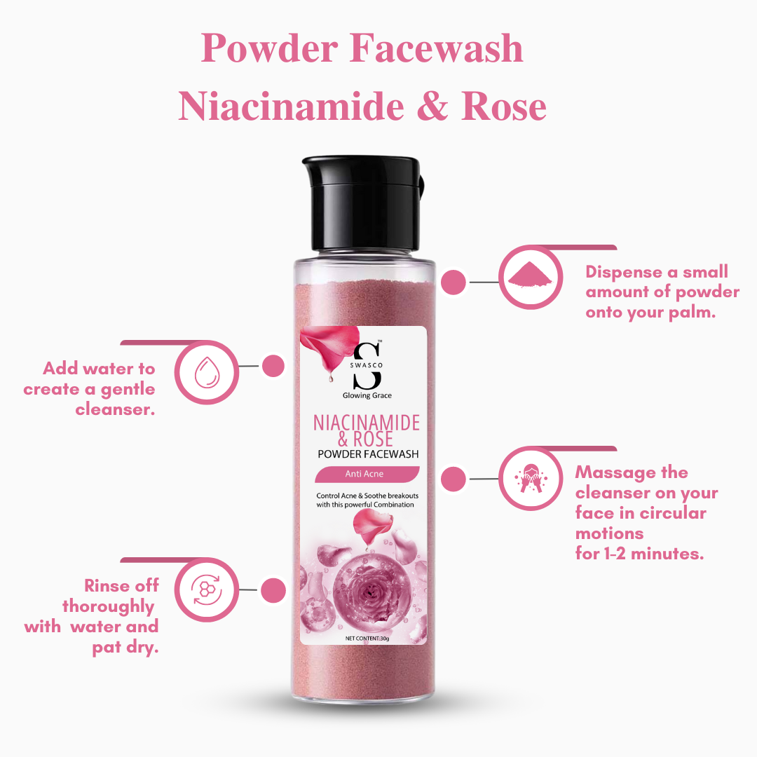 SWASCO ROSE & NIACINAMIDE ACID POWDER FACE WASH - ANTI-ACNE SWASTIK COSMETICS