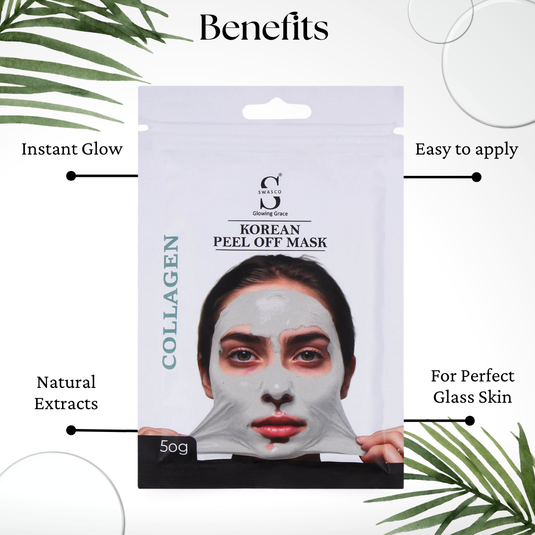 Swasco Collagen Korean Peel-Off Mask 50gm – Achieve Korean Glass Skin, Deep Cleansing & Glowing Radiance Instantly SWASTIK COSMETICS