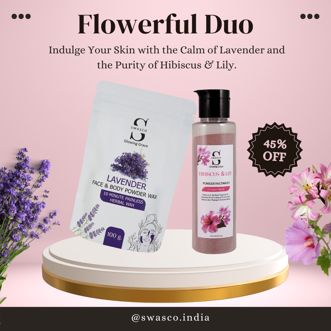 Radiant Duo: Hibiscus & Lily Facewash & Lavender Wax Powder SWASTIK COSMETICS