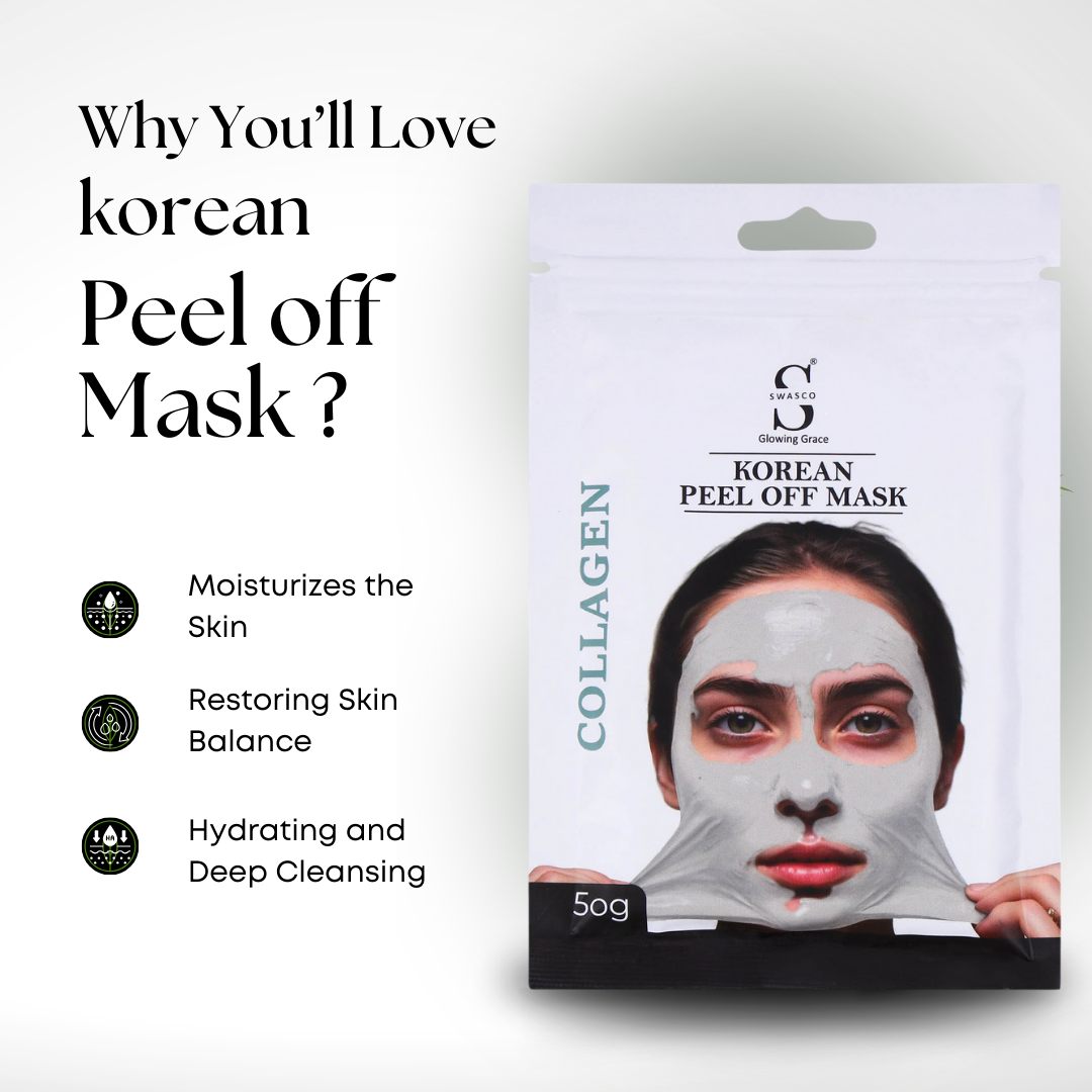 Swasco Collagen Korean Peel-Off Mask 50gm – Achieve Korean Glass Skin, Deep Cleansing & Glowing Radiance Instantly SWASTIK COSMETICS