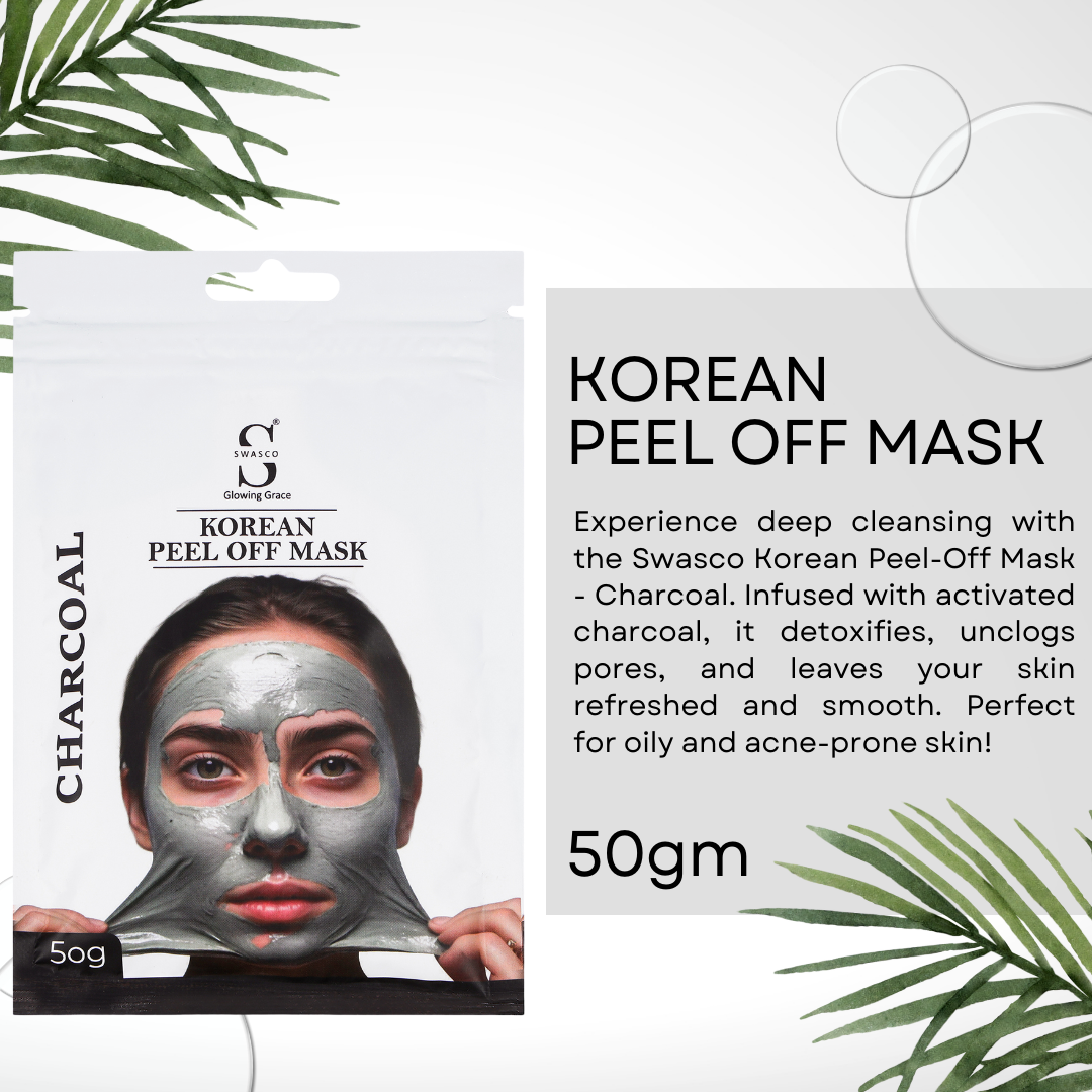 Swasco Charcoal Korean Peel-Off Mask 50gm – Achieve Korean Glass Skin, Deep Cleansing & Glowing Radiance Instantly SWASTIK COSMETICS