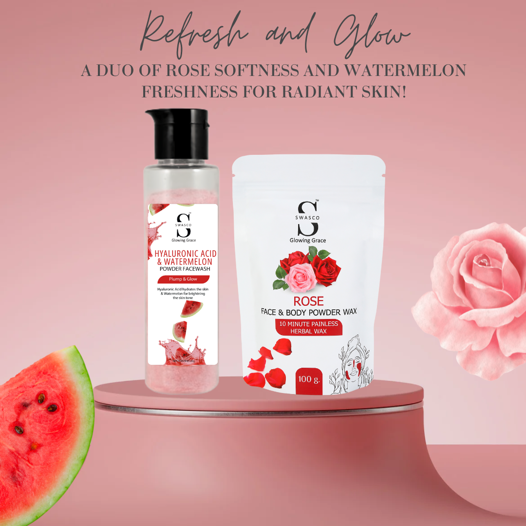 Hydrating Watermelon & Hyaluronic Acid Facewash with Rose Hair Removal Wax SWASTIK COSMETICS