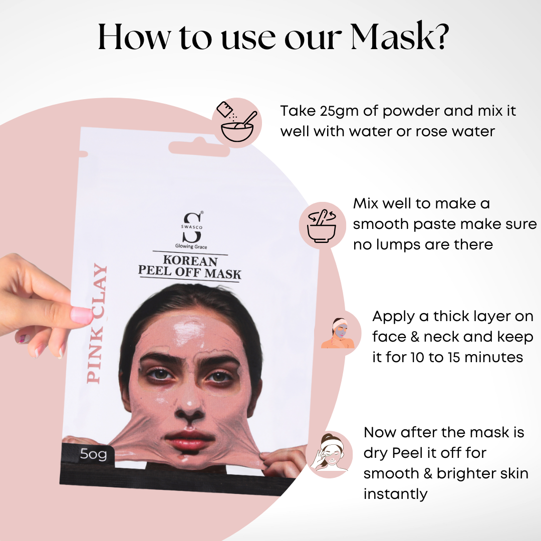 Swasco Pink Clay Korean Peel-Off Mask 50gm – Achieve Korean Glass Skin, Deep Cleansing & Glowing Radiance Instantly SWASTIK COSMETICS