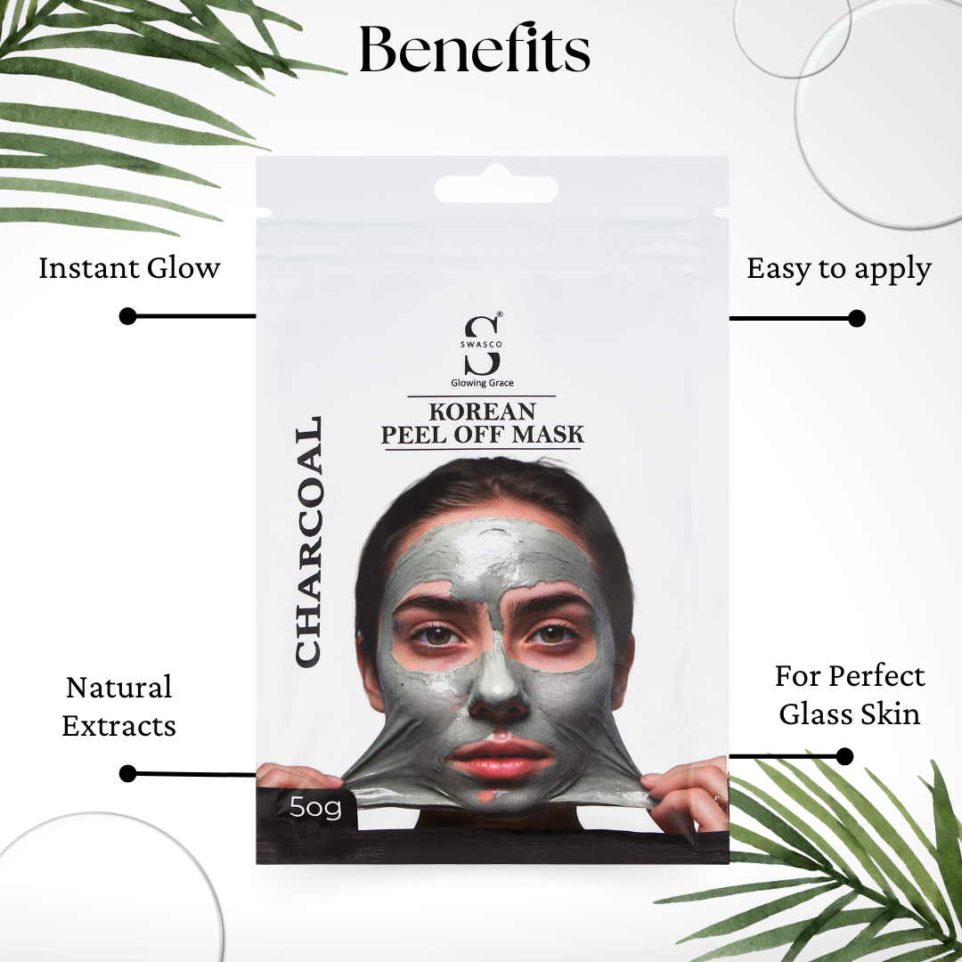 Swasco Charcoal Korean Peel-Off Mask 50gm – Achieve Korean Glass Skin, Deep Cleansing & Glowing Radiance Instantly SWASTIK COSMETICS