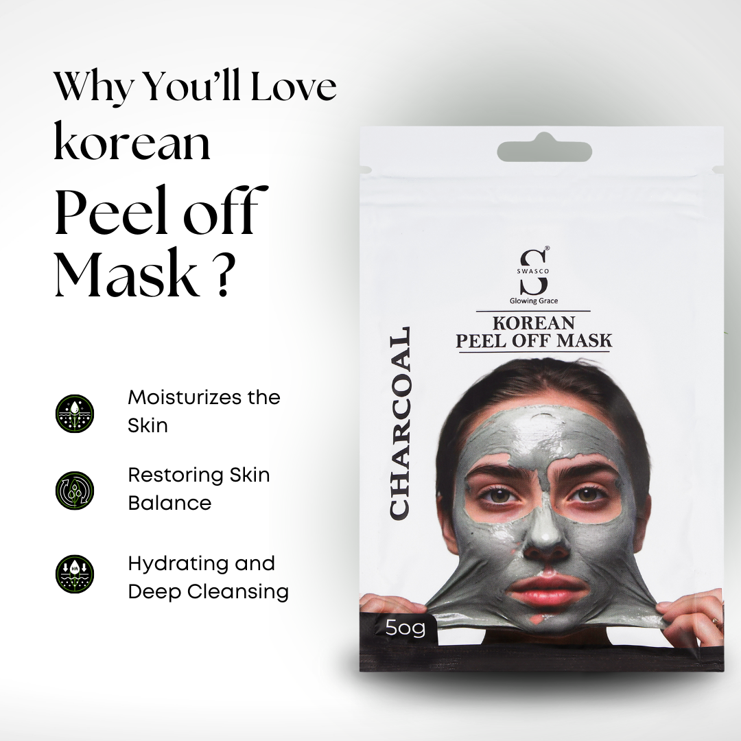 Swasco Charcoal Korean Peel-Off Mask 50gm – Achieve Korean Glass Skin, Deep Cleansing & Glowing Radiance Instantly SWASTIK COSMETICS
