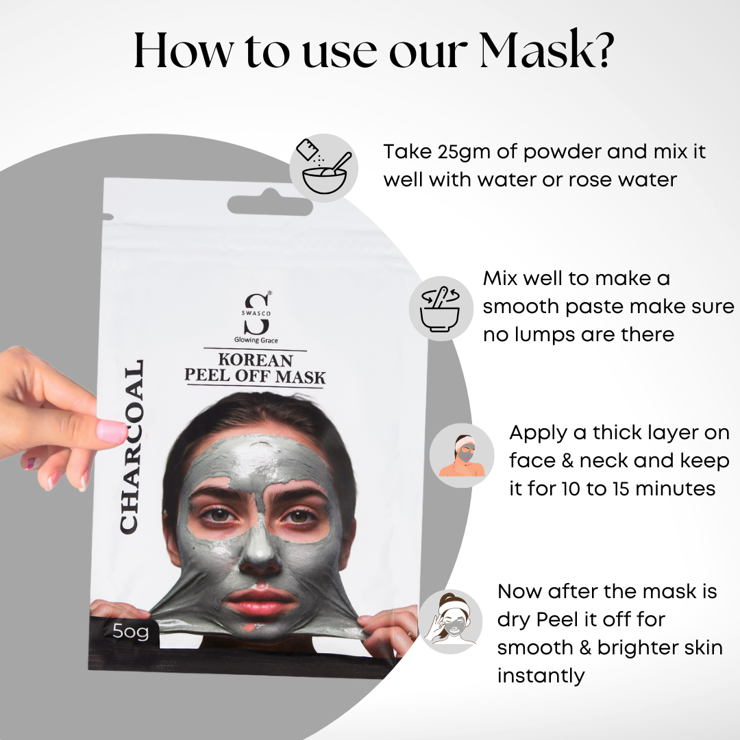 Swasco Charcoal Korean Peel-Off Mask 50gm – Achieve Korean Glass Skin, Deep Cleansing & Glowing Radiance Instantly SWASTIK COSMETICS